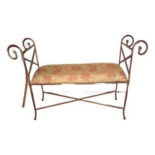 Vintage Art Nouveau Style Gold & Maroon Ornate Metal Bench / Settee For Sale