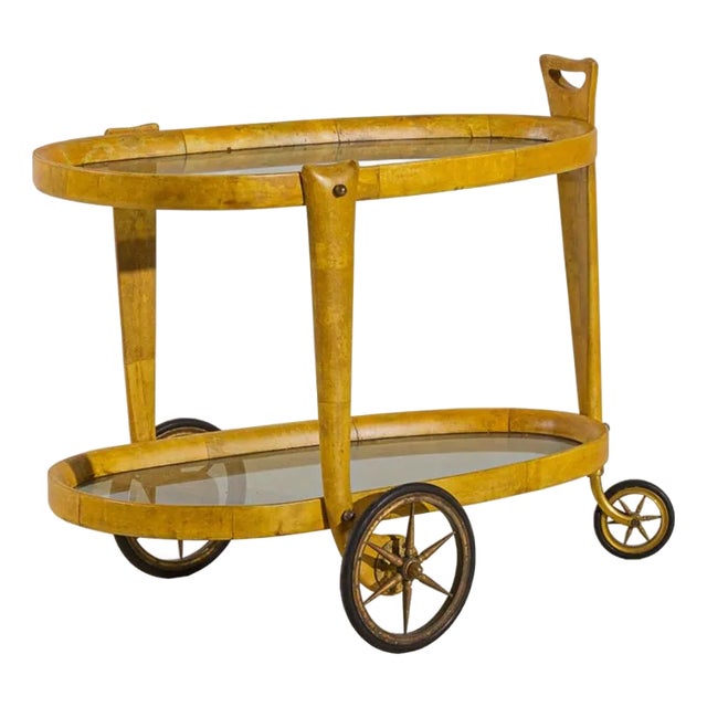 Late 20th Century Italian Bar Cart With Parchment Covered Wood by Aldo Tura For Sale