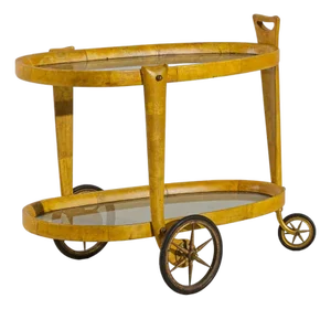 Late 20th Century Italian Bar Cart With Parchment Covered Wood by Aldo Tura