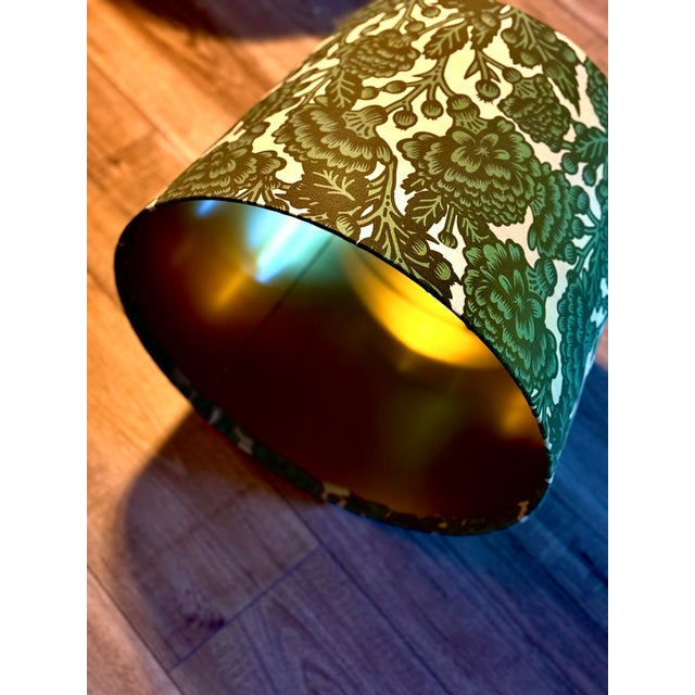 Traditional Green Botanical Lampshade | Tapered Drum | Gold Lining For Sale - Image 3 of 5