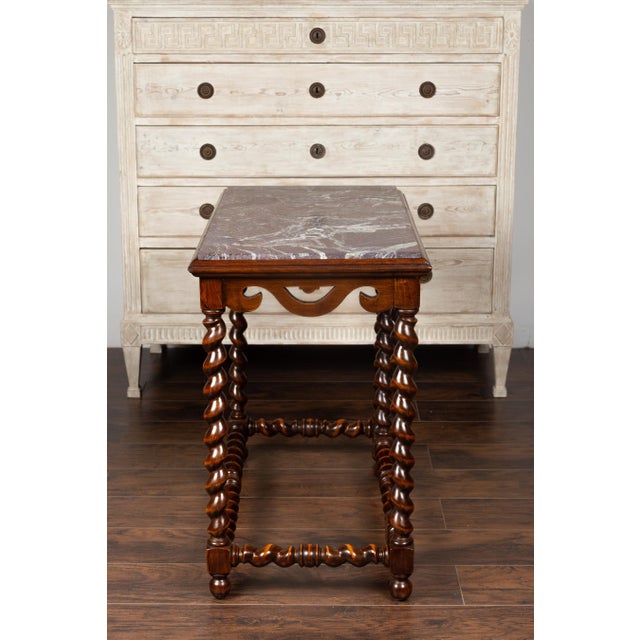 English 1850s Barley Twist Mahogany Console Table with Red Marble Top For Sale - Image 4 of 12