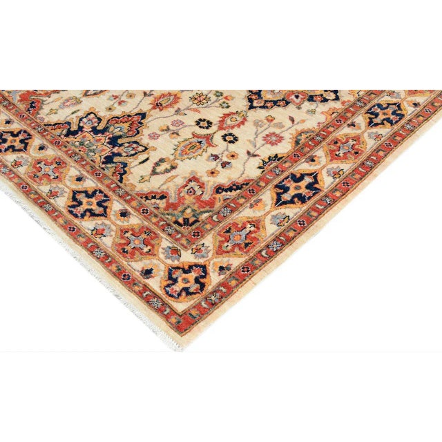 1990s 1990s Shabby Chic Ivory/Blue Hand-Knotted Rug - 5'1 X 6'10 For Sale - Image 5 of 8