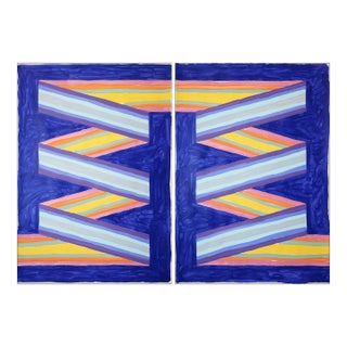 2026, Color Field Geometric Diptych Painting, Rainbow Banner, Acrylic Paint on Watercolor Paper by Ryan Rivadeneyra For Sale