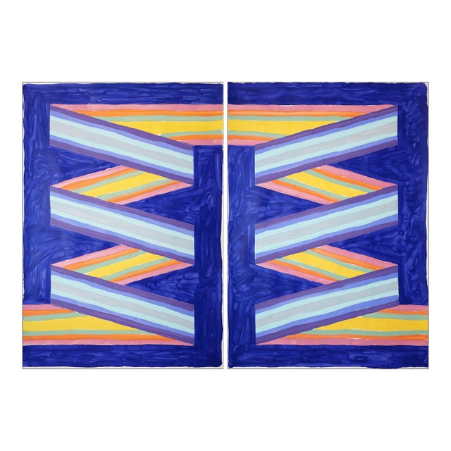2026, Color Field Geometric Diptych Painting, Rainbow Banner, Acrylic Paint on Watercolor Paper by Ryan Rivadeneyra For Sale