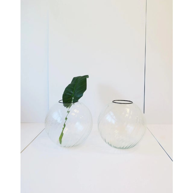 Modern Sphere Globe Fluted Glass Vases - a Pair For Sale - Image 3 of 13