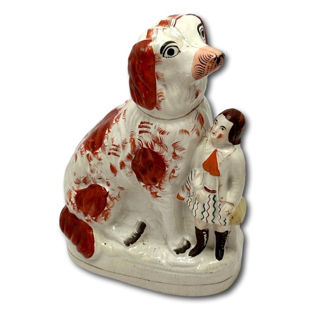 Burnt Orange A Very Unusual Pair of Large Size Antique English Staffordshire Pottery Dog Figures - Circa Mid 19th Century For Sale - Image 8 of 18