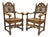 Antique Vanleigh Carved Oak Italian Renaissance Style Throne Arm Chairs - A Pair For Sale