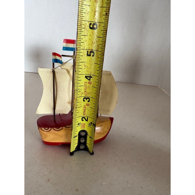 Pair of Vintage Dutch Hand-Painted Sailboats With Heraldic Sails, Mid-Century Nautical Decor For Sale - Image 10 of 11