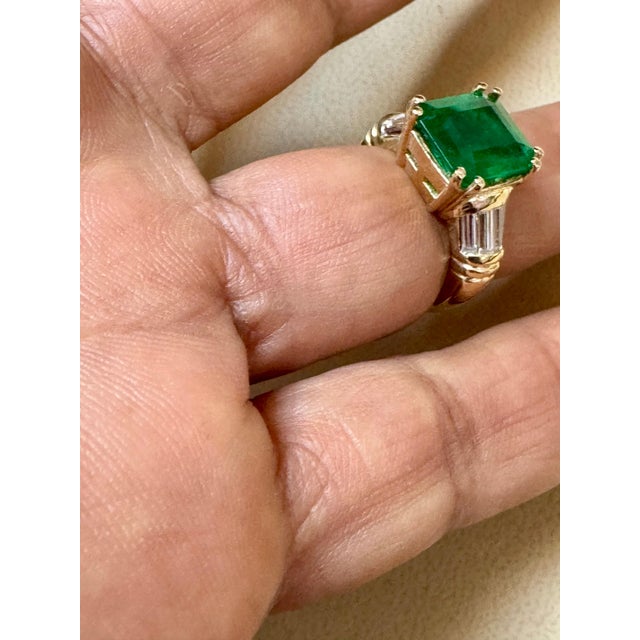 Contemporary GIA Certified 3.41 Ct Octagonal Colombian Emerald & Diamond Ring 14K Yellow Gold For Sale - Image 3 of 18