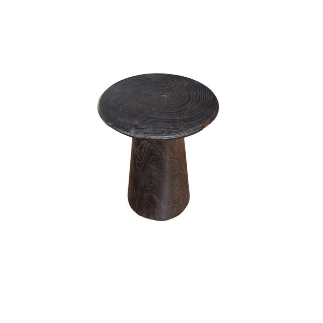 Round Side Table Crafted From Teak Wood, Espresso Finish Modern Organic For Sale - Image 4 of 5