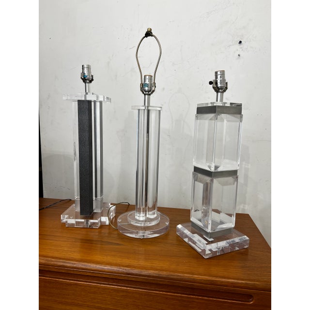 Metal Vintage 1970s Herb Ritts for Astrolite Geometric Lucite Lamp For Sale - Image 7 of 8