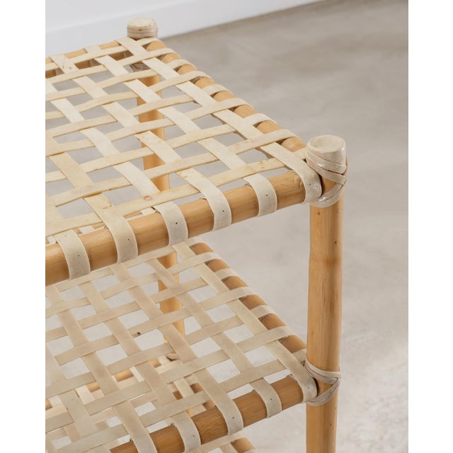 McGuire Antalya Leather Four-Tier Rattan Étagère Plant Stand For Sale In Sacramento - Image 6 of 18