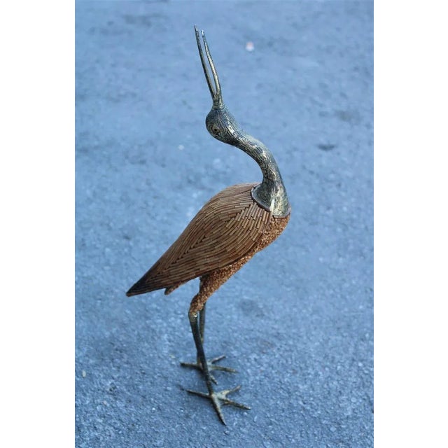 Wood Italian Golden Metal Heron with Bamboo Rods, 1970s For Sale - Image 7 of 8