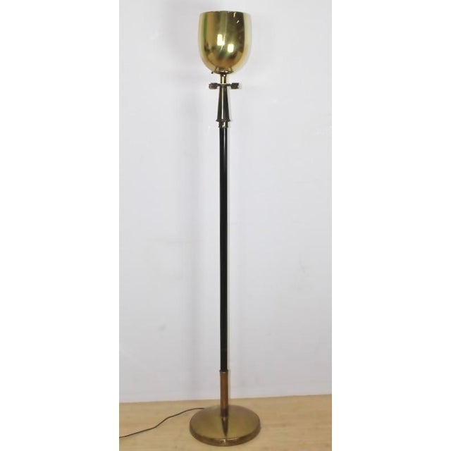 Mid-Century Modern Brass Chalice Torchiere Floor Lamp With Greek Key Detail For Sale - Image 3 of 8