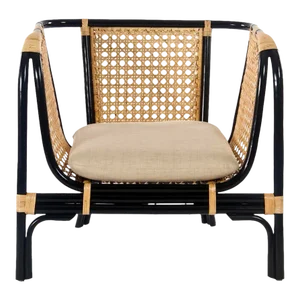 Matthew Izzo Home French Rattan and Black Lacquer Bamboo Lounge Chair
