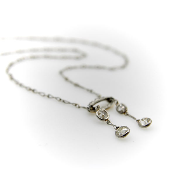 1900 - 1909 1900-1909 Edwardian Platinum Old Mine Cut Diamond Negligee Necklace For Sale - Image 5 of 9