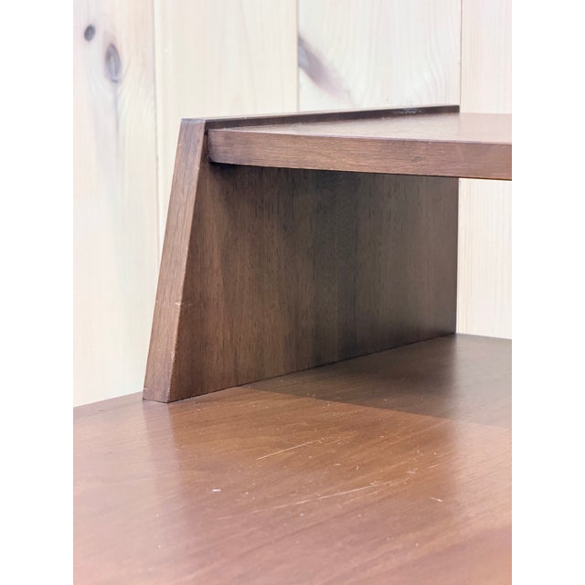 Pair of Vintage Mid-Century Modern Walnut Step Side Tables With Magazine Shelves For Sale - Image 4 of 7