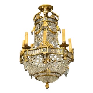 19th Century Louis XVI Style, Chandelier, Dore Bronze, Crystal, France For Sale