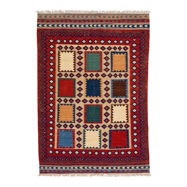 2020s Modern Kilim Handmade Multicolor Geometric Wool Rug For Sale