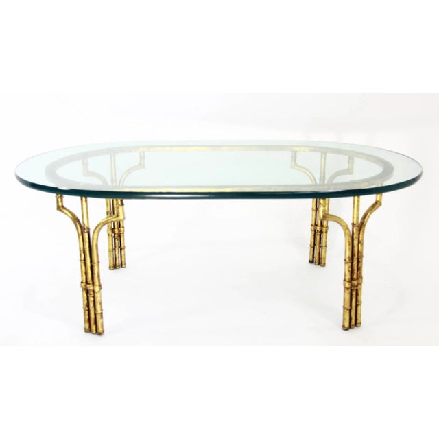 Spanish 1970s Hollywood Regency Faux Bamboo Oval Cocktail Table For Sale - Image 3 of 13