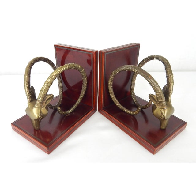 Wood 1960s Brass Ibex Bookends - a Pair For Sale - Image 7 of 12