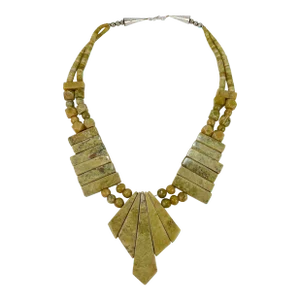 Vintage Large Southwestern Gaspeite & Silver Navajo Style Chunky Necklace