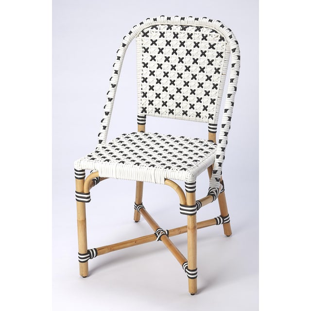 Coastal Tenor 18.5 in. Seat Height Rattan Side Dining Chair with Back, Black For Sale - Image 3 of 11