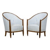 Pair of French Art Deco Maple Gondola Barrel Chairs, Provence, Circa 1925 For Sale