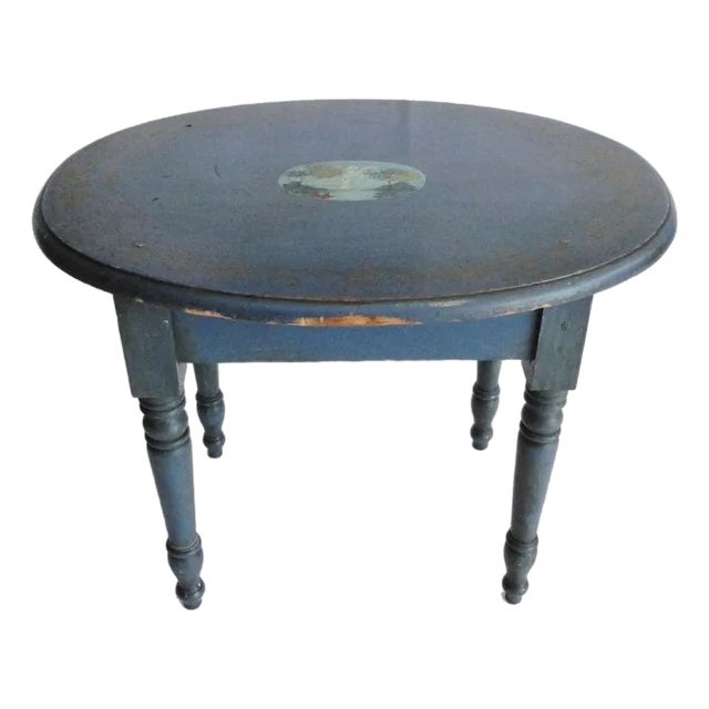 19th Century Original Blue Painted Small Oval Table For Sale