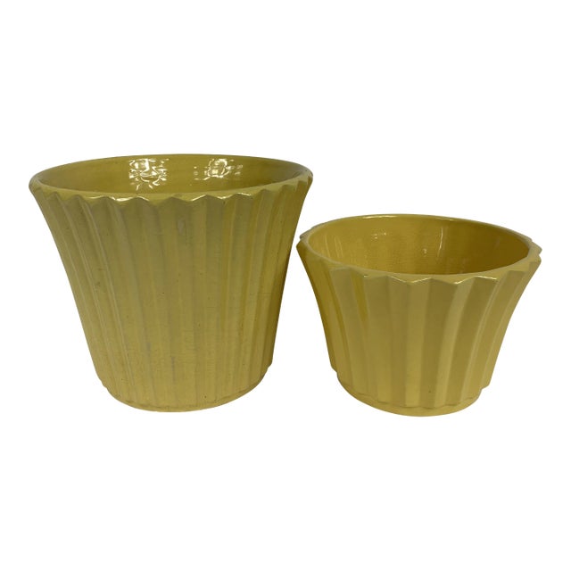 Mid-Century Yellow Ceramic Planters - Set of 2 For Sale