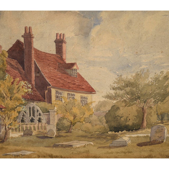 Paper English Mansion by the Cemetery - Late 1800s Watercolor on Paper by Lucy Cooper For Sale - Image 7 of 7