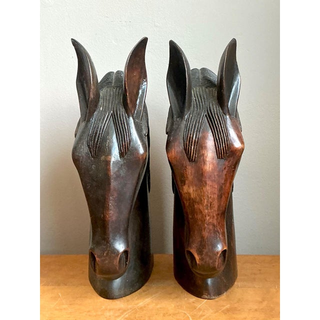 Vintage Carved Wood Horse Head Sculptures - Pair For Sale - Image 9 of 15