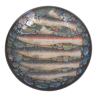 Modernist Palissy Majolica Wall Platter / River Fishes and Pebbles For Sale
