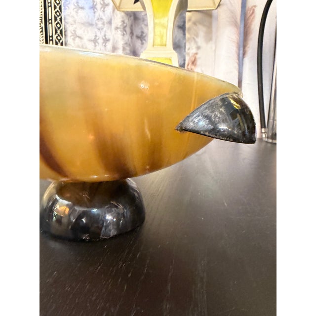 Tribal Hand Carved Horn Bowl With Horn Handles and Base For Sale - Image 3 of 8