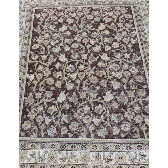 Measures: 4'2 x 5'7 This splendid antique Persian Sultanabad-Mahal rug captures the essence of Persian artistic heritage...