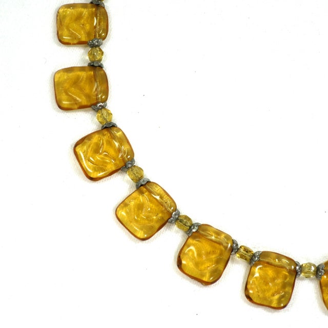 Art Deco Vintage 1920s Czech Citrine Art Glass Egyptian Revival Necklace For Sale - Image 3 of 6