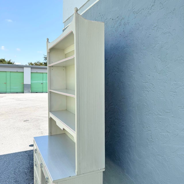 Vintage Coastal Faux Bamboo Cream and Pink Desk With Hutch by Thomasville For Sale In West Palm - Image 6 of 12