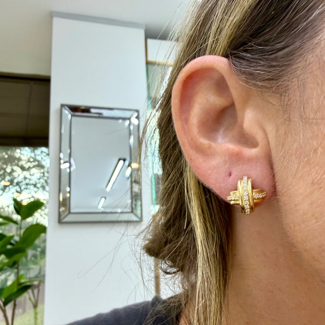 Gold Vintage Tiffany & Co. X 18k Yellow Gold 0.53ctw Diamond Clip on Earrings, Pair For Sale - Image 8 of 8