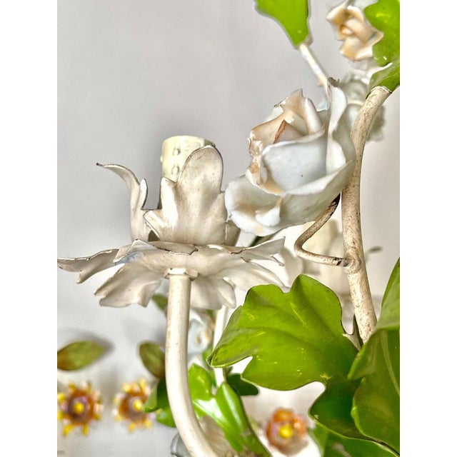 Floral Roses Flower Chandelier in Porcelain, 1950s For Sale - Image 4 of 7