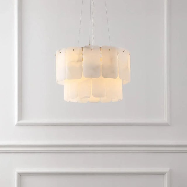 Contemporary Fernandez Marble Two-Tier Chandelier in Gold/White For Sale - Image 3 of 5