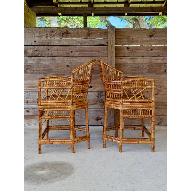 Thomasville A Pair-Restored Thomasville Brighton Pavilion Scorched Bamboo Armchairs For Sale - Image 4 of 12