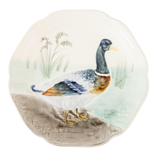 19th Century French Choisy Le Roi Majolica Mallard Duck Plate For Sale