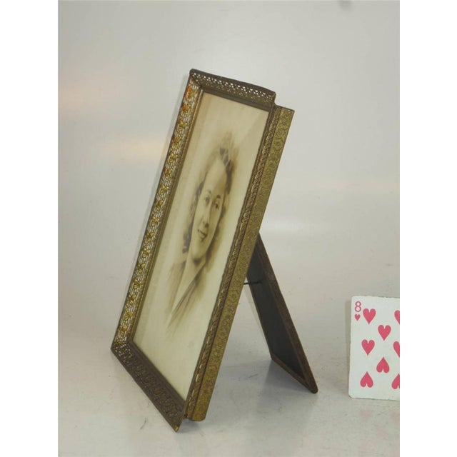 Metal Picture Frame Easel Backed Art Nouveau Bronze Pierced Leaf & Vine Antique French For Sale - Image 7 of 12
