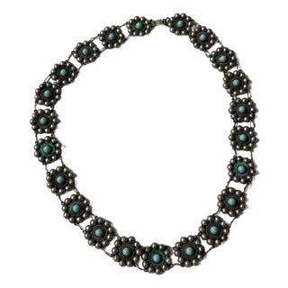 1970s Mexican Sterling Silver & Turquoise Concho Belt For Sale