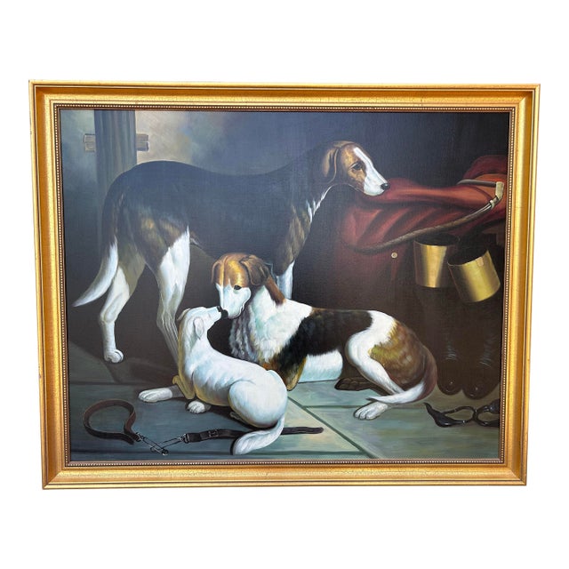 Vintage Chelsea House Large Oil Painting ‘The Foxhounds’ by Chelsea House For Sale