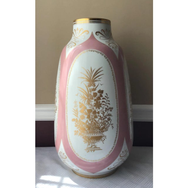 Large Vintage Lorenz Hutschenreuther German Porcelain Vase – 21” Tall, Pink & Gold Floral Panels For Sale - Image 4 of 9