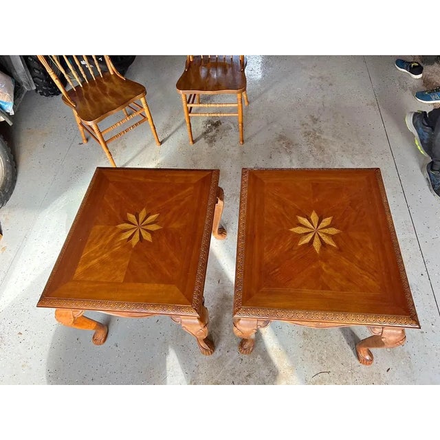 Beautiful Vintage Handcarved Pair of Side Tables With Satinwood Inlays For Sale - Image 9 of 9