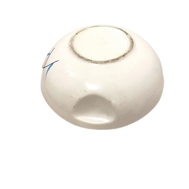 White Mid-Century Porcelain Divided Vegetable Dish With Turquoise and Pink For Sale - Image 8 of 9