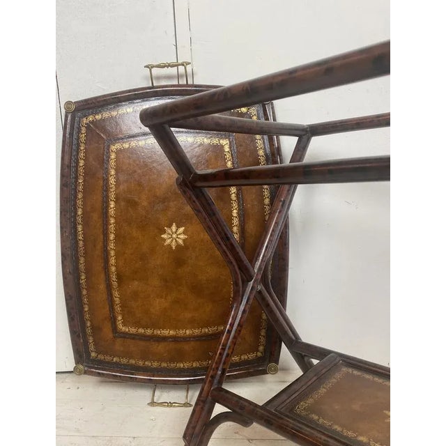 Brown Antique Bamboo Leg Butler Table with Leather Print Tray For Sale - Image 8 of 18
