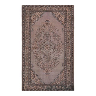 1970s Vintage Turkish Oushak Handmade Wool Cotton Brown Area Rug For Sale